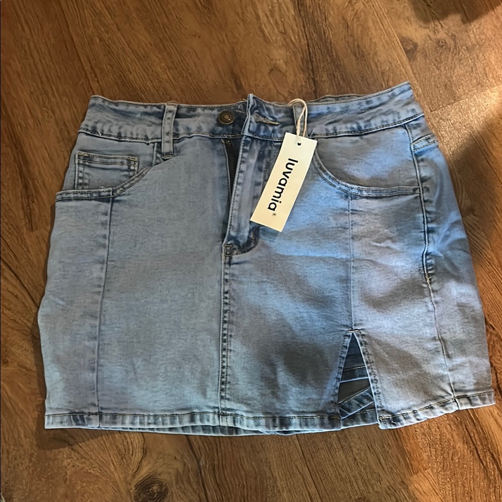 Blue Asymmetrical Mini Pencil Skorts